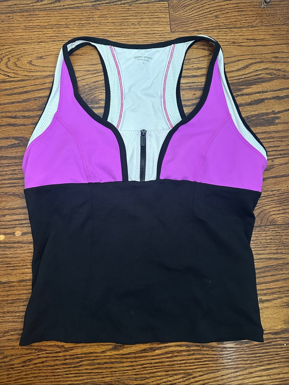 Bebe Sport zip up workout tank top with built-in bra